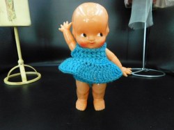 6''  IRWIN CUTIE KEWPIE HARD PLASTIC CHUBBY DOLL, BLUE CROCHET  OR TALC BABY DOLL